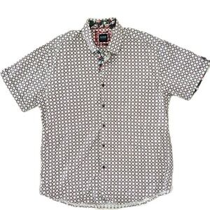 SCOOP Short Sleeve Shirt Geometric Print with Floral Contrast Collar Size XXL